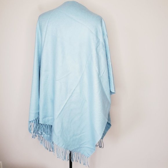 Vintage Wool Touch Korea Fringe Poncho Bohemian Warm Sky Blue OS - Picture 5 of 9